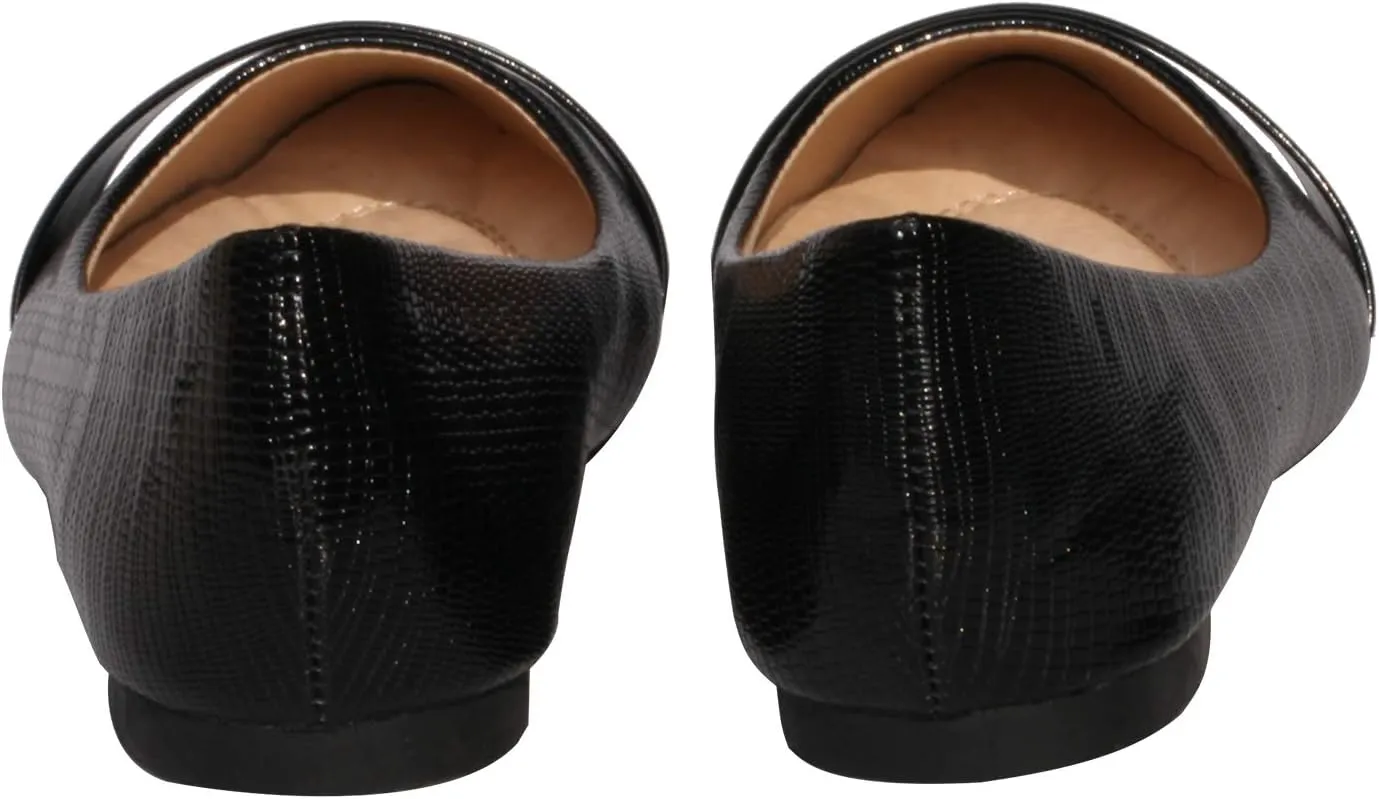 Women's Slip on Flats Pointy Toe Boat Band Decor Patent Leather Wedding Ballet Shoe