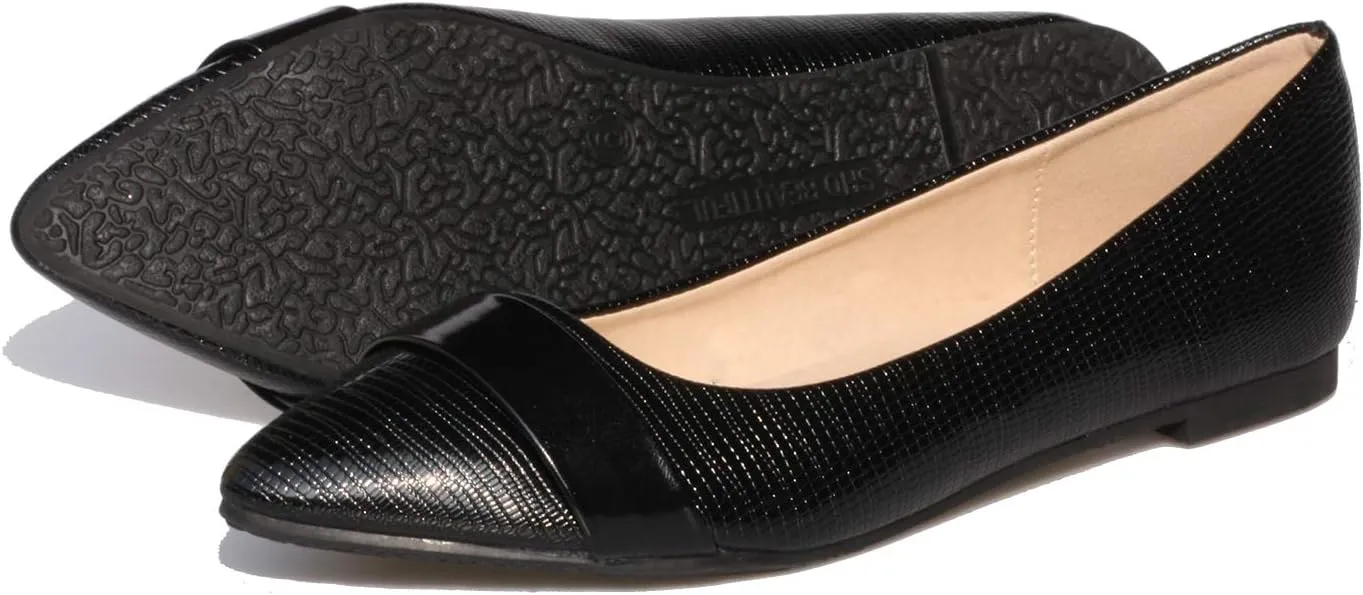 Women's Slip on Flats Pointy Toe Boat Band Decor Patent Leather Wedding Ballet Shoe