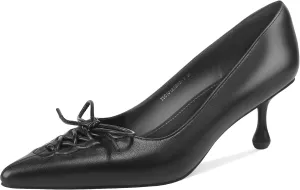 Women’s Strap Bow Pointed Toe Kitten Heel Pumps Classic with Low 2.36" Heels Comfy Dress Pumps for Dalylife Spring Shoes