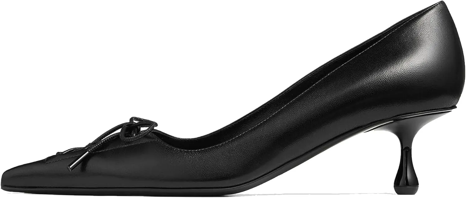Women’s Strap Bow Pointed Toe Kitten Heel Pumps Classic with Low 2.36" Heels Comfy Dress Pumps for Dalylife Spring Shoes