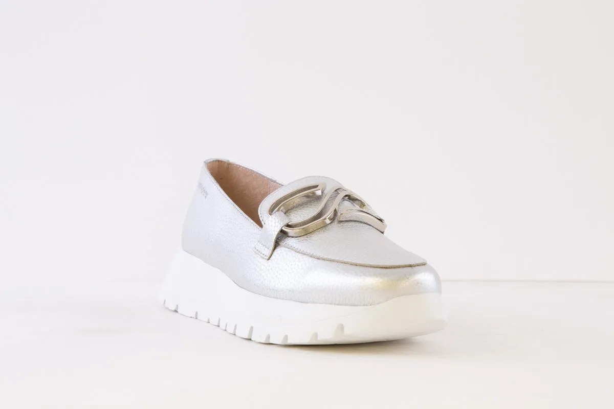 WONDERS - A-2462 LOW WEDGE SLIP-ON LOAFER - SILVER
