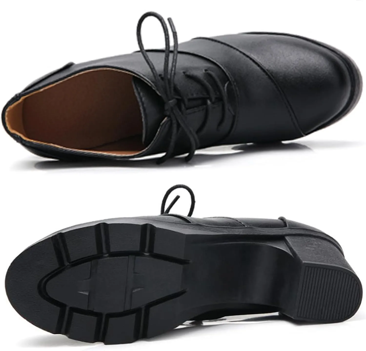 WUIWUIYU Women's Classic Lace-up Platform Chunky Mid-Heel Dress Oxfords Casual Work Pump Shoes