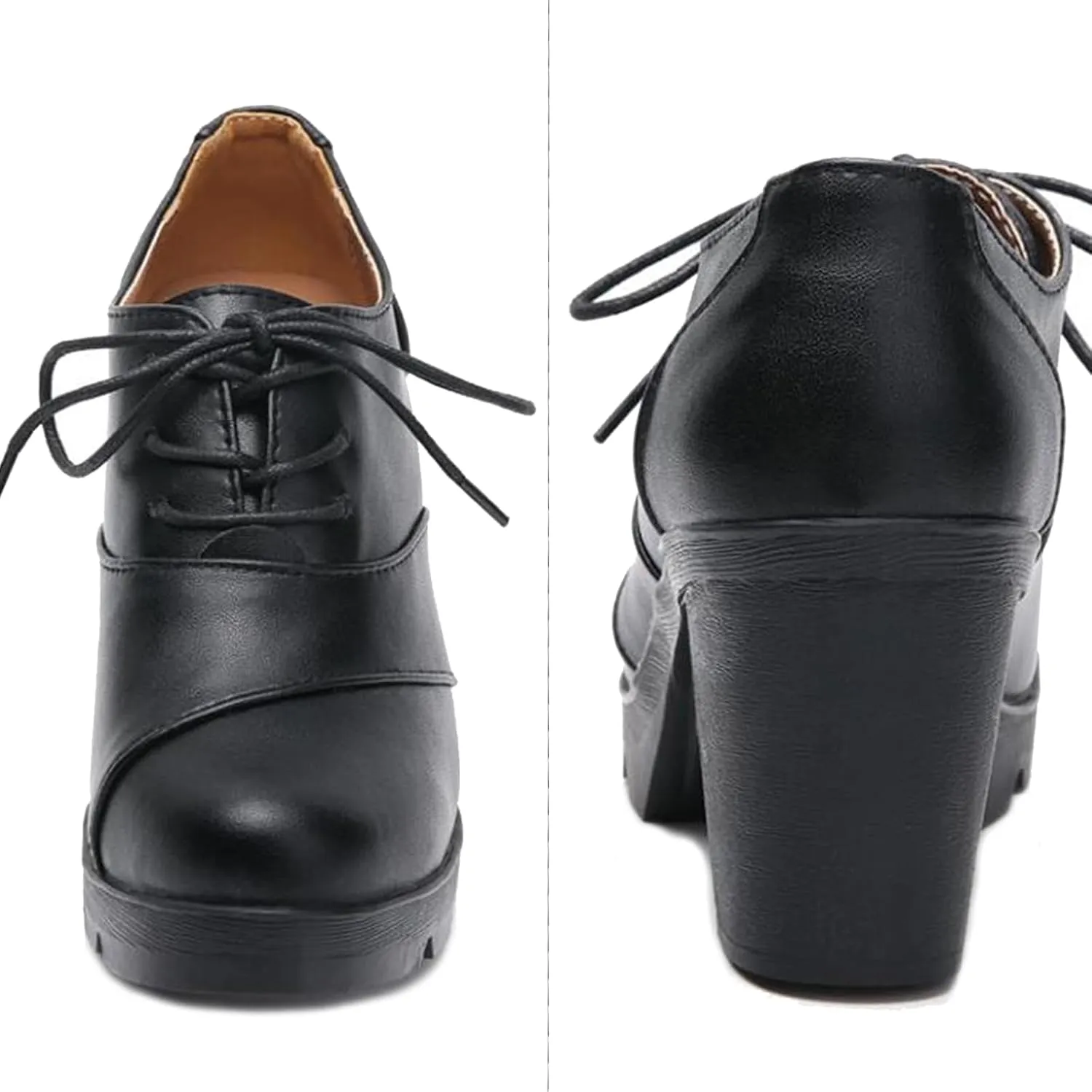 WUIWUIYU Women's Classic Lace-up Platform Chunky Mid-Heel Dress Oxfords Casual Work Pump Shoes