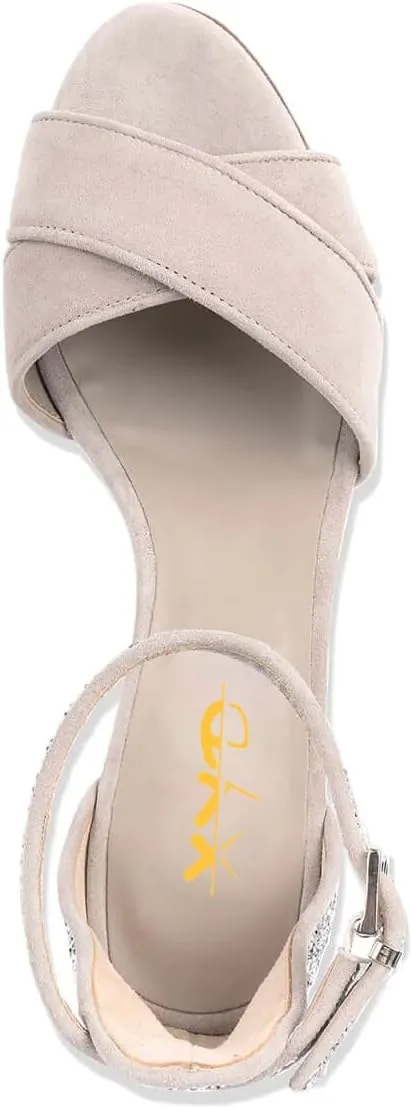 XYD Women's Open Toe Glitter Low Block Chunky Heels Ankle Strap Dress Pump Shoes for Summer Casual Wedding