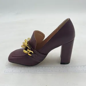 YDN Women Chunky High Heels Square Toe Loafer Shoes Slip On Suede Office Pumps B