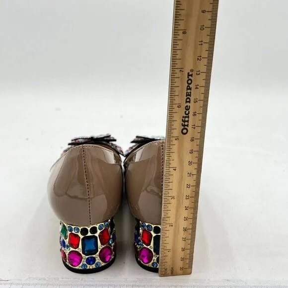 YDN Women Pointed Toe Bow Pump Colorful Rhinestone Block Low Heel Butterfly