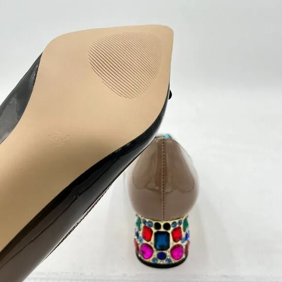 YDN Women Pointed Toe Bow Pump Colorful Rhinestone Block Low Heel Butterfly