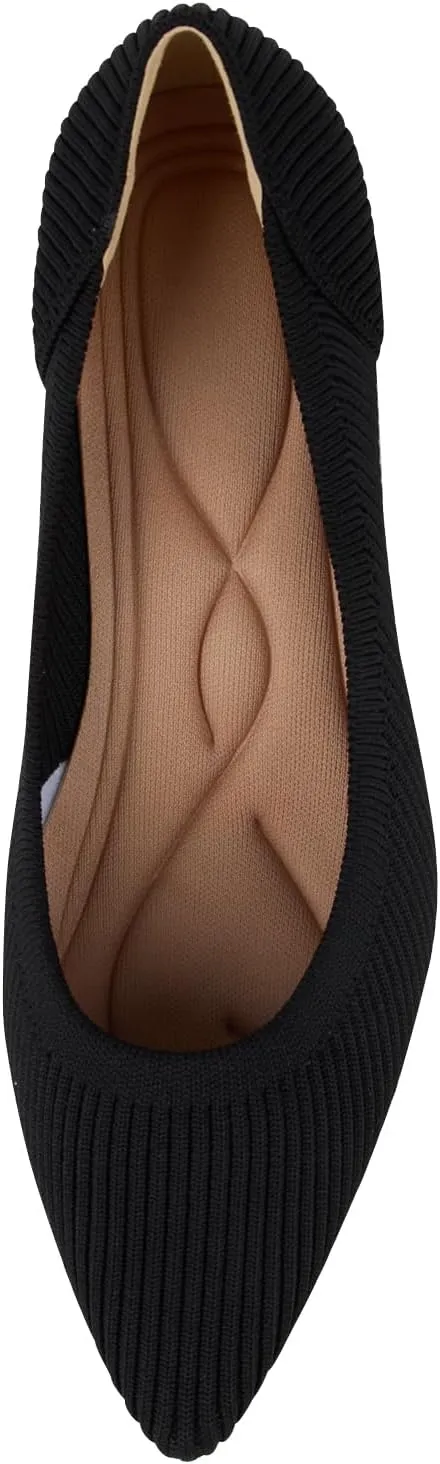 YEOJOU Heels for Women Knit Pointed Toe Women Pump Shoes Low Heel Comfortable Womens Dress Shoes Work
