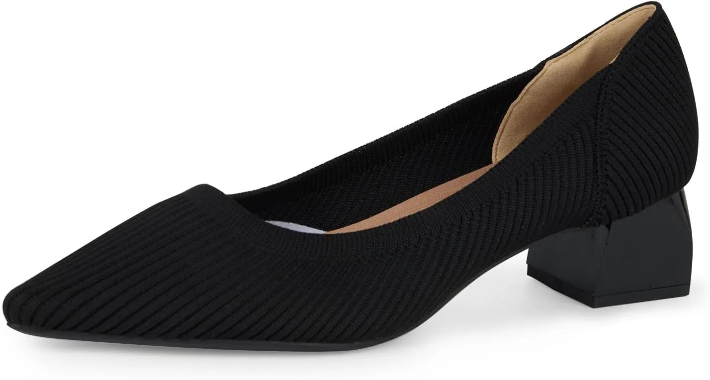 YEOJOU Heels for Women Knit Pointed Toe Women Pump Shoes Low Heel Comfortable Womens Dress Shoes Work