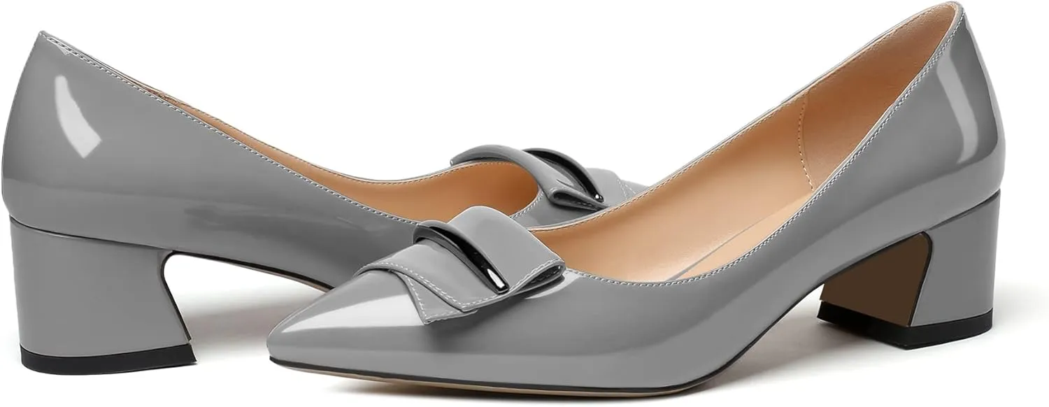 YODEKS Women's Chunky Heel Pumps Low Block Heel Pointed Toe Slip on Dress Pump Shoes for Work Casual Daily Life Party Dress Shoes
