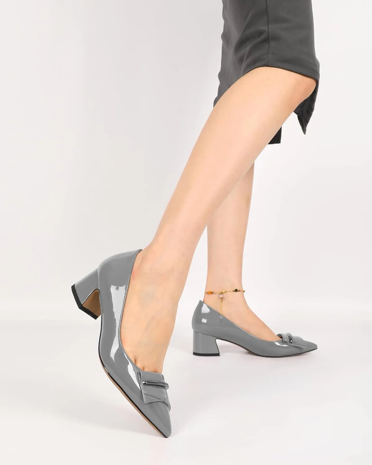 YODEKS Women's Chunky Heel Pumps Low Block Heel Pointed Toe Slip on Dress Pump Shoes for Work Casual Daily Life Party Dress Shoes