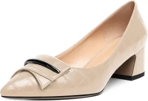 YODEKS Women's Chunky Heel Pumps Low Block Heel Pointed Toe Slip on Dress Pump Shoes for Work Casual Daily Life Party Dress Shoes