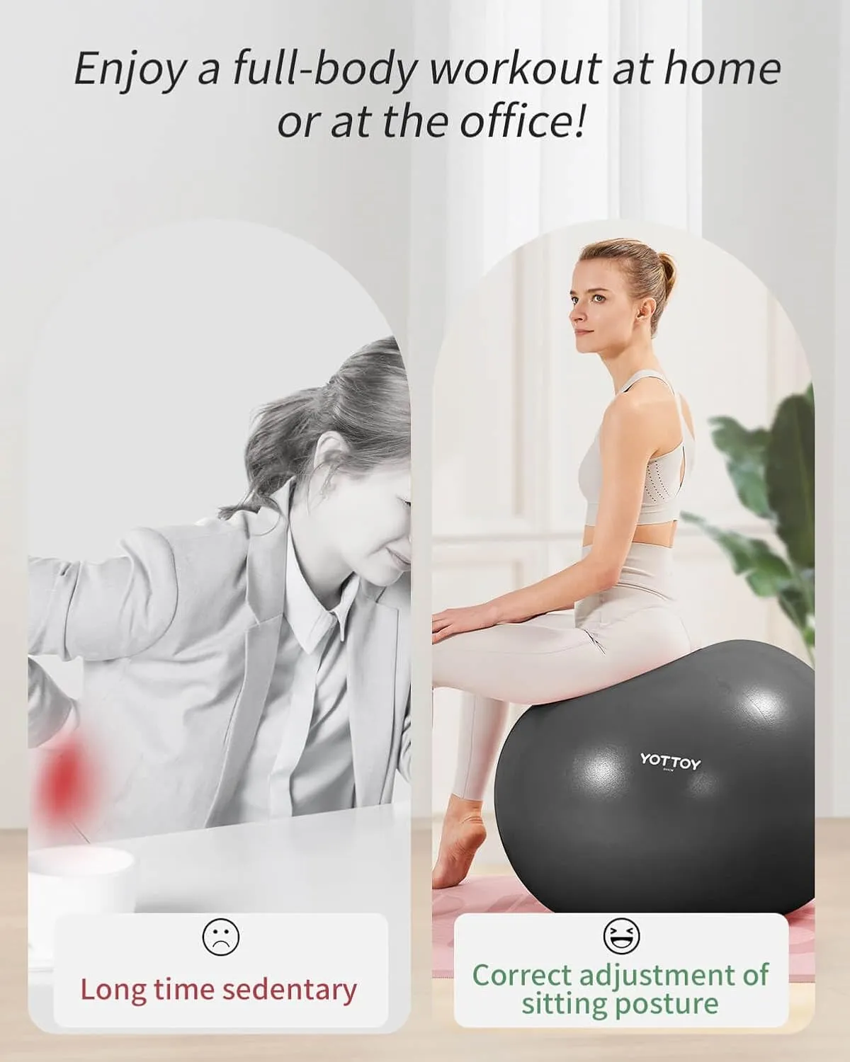 YOTTOY Anti-Burst Exercise Ball for Working Out, Yoga & Pregnancy, Extra Thick Workout Ball for Physical Therapy & Fitness