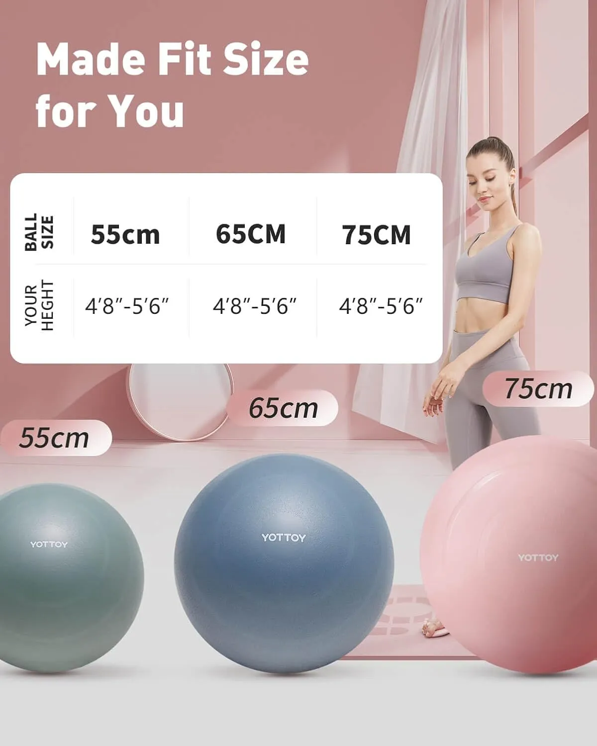 YOTTOY Anti-Burst Exercise Ball for Working Out, Yoga & Pregnancy, Extra Thick Workout Ball for Physical Therapy & Fitness