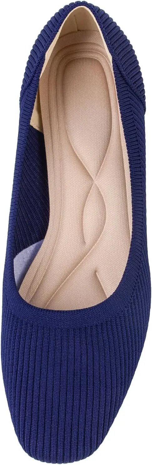 youngshow Womens Pumps Block Heels Square Toe Knit Comfortable Heel for Women Slip On Work Shoes for Woman Dress Classic Shoes Walk Office